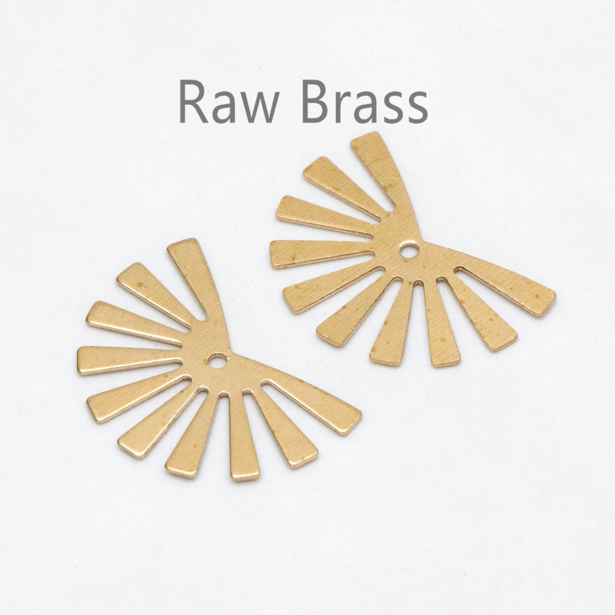 10pcs Raw Brass Sun Charm 17x25mm, Solid Brass Fan Pendants Wholesale (RB-217)